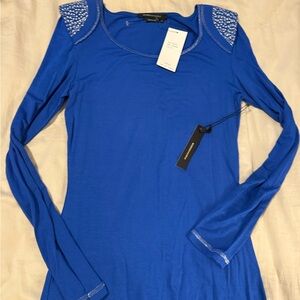BCBGMaxAzria Royal Blue Long Sleeve Top with Embellished Shoulders